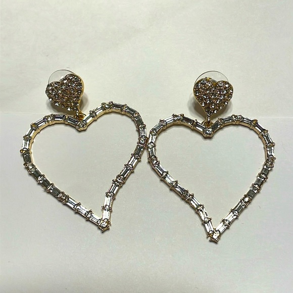 ⚜️Sugarfix By Baublebar Double Heart Gold Hoop Crystal Encrusted Earrings! NWOT! - Picture 2 of 4